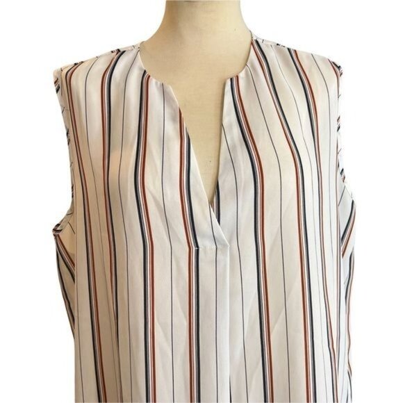 Primark Blouse Size 12 Cream Blue Brown Striped V Neck Sleeveless Womens‎ Top - Picture 5 of 8
